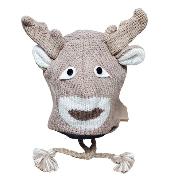 Wool Hat Deer Design One Size Tan - Picture 2 of 5